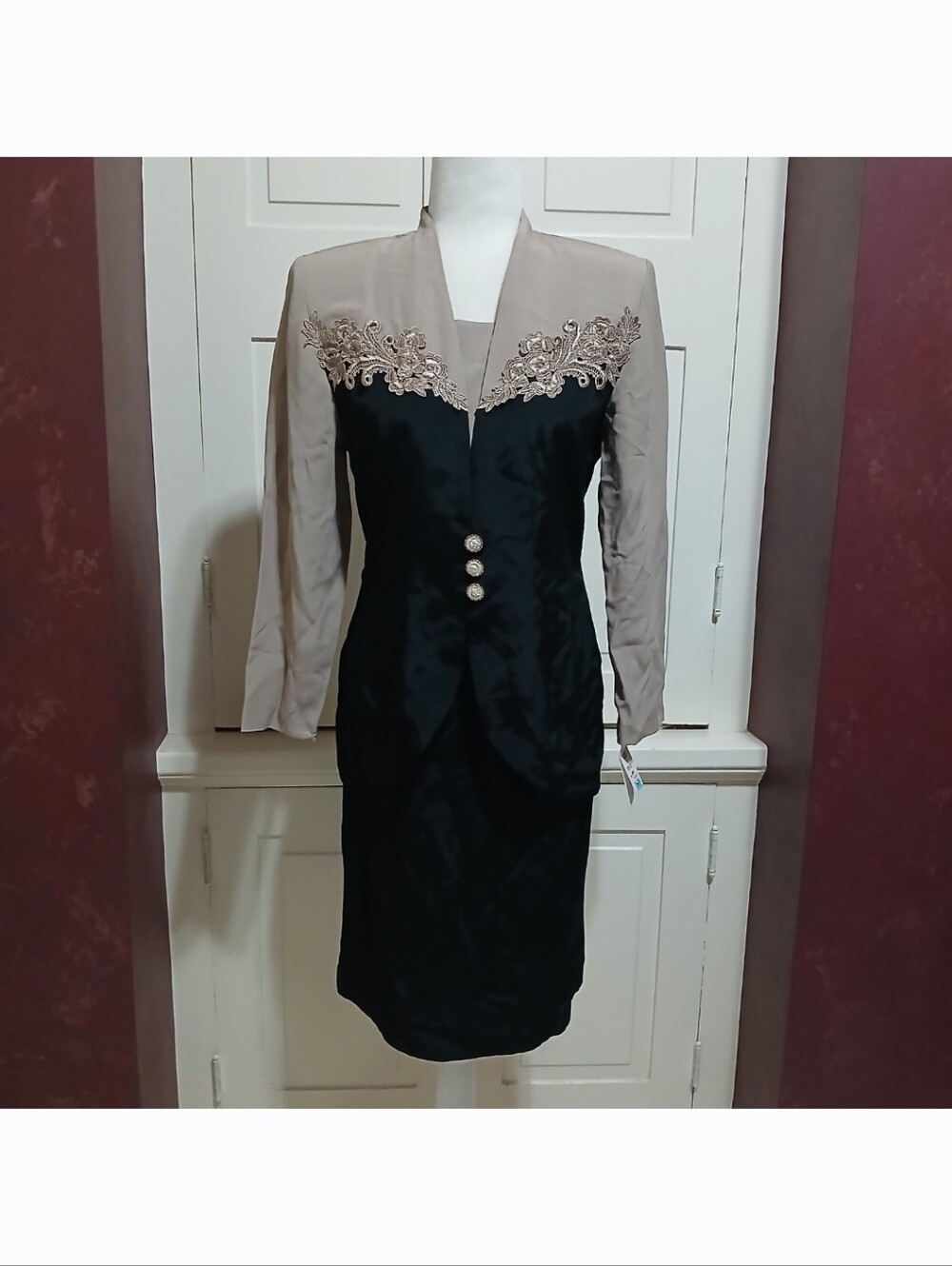 Vintage Sears Perceptions Lace Blazer Jacket Skirt Set Size Petite 6 Size XS